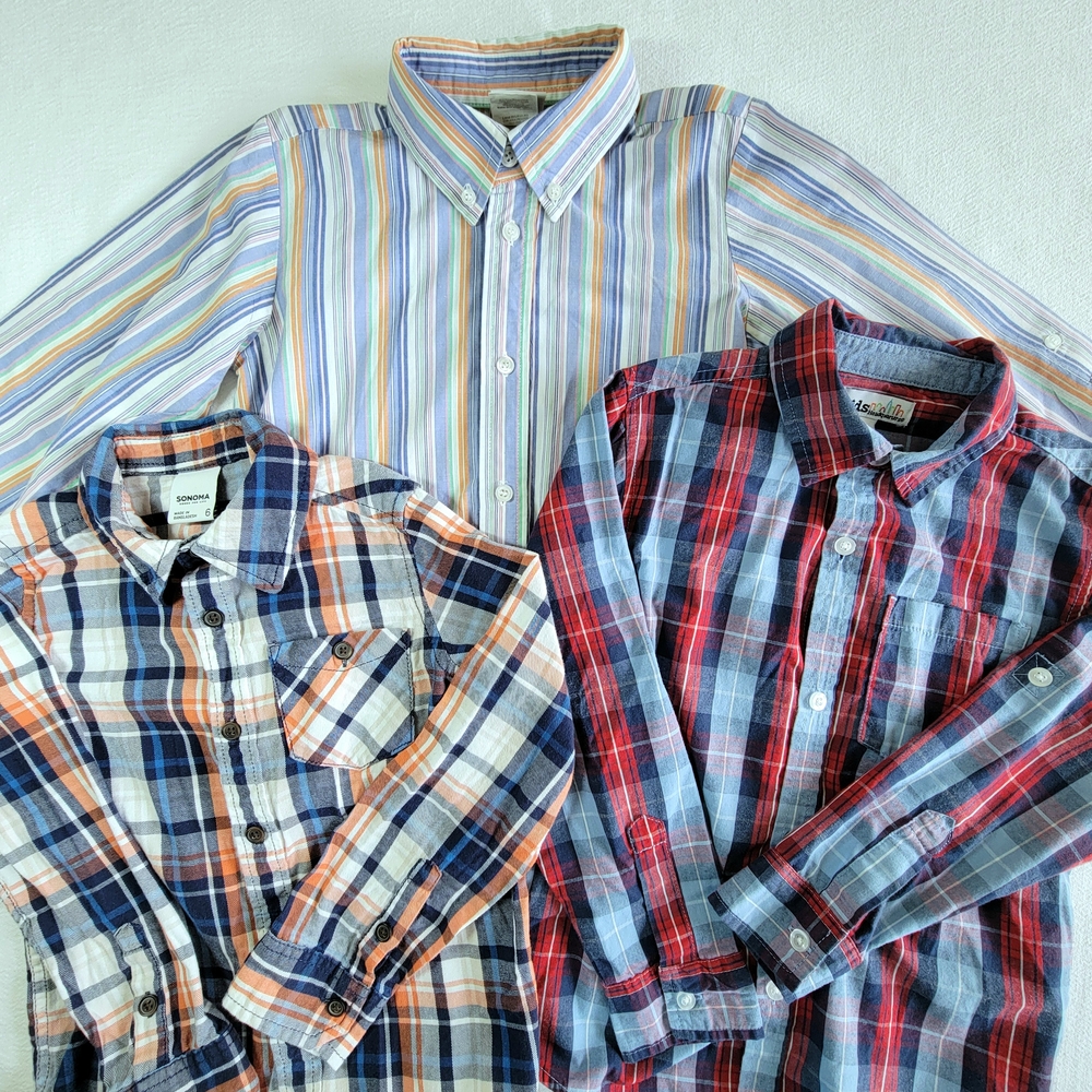 Lot of 3 Boys Long Sleeve Plaid Striped Button Up Shirts Size 6 Good Lad Sonoma